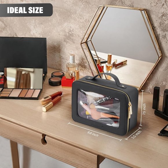 Women Clear Toiletry Travel Organizer Cosmetic Bag with Handle Portable - Picture 3 of 6